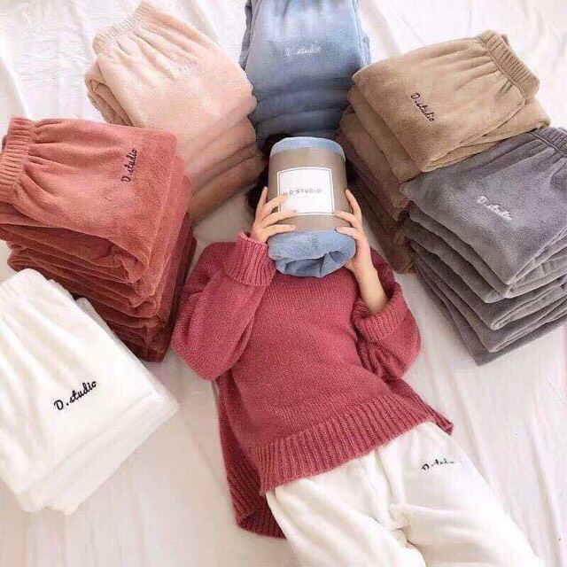 Quần nỉ bông nữ lông cừu freesize siêu ấm.