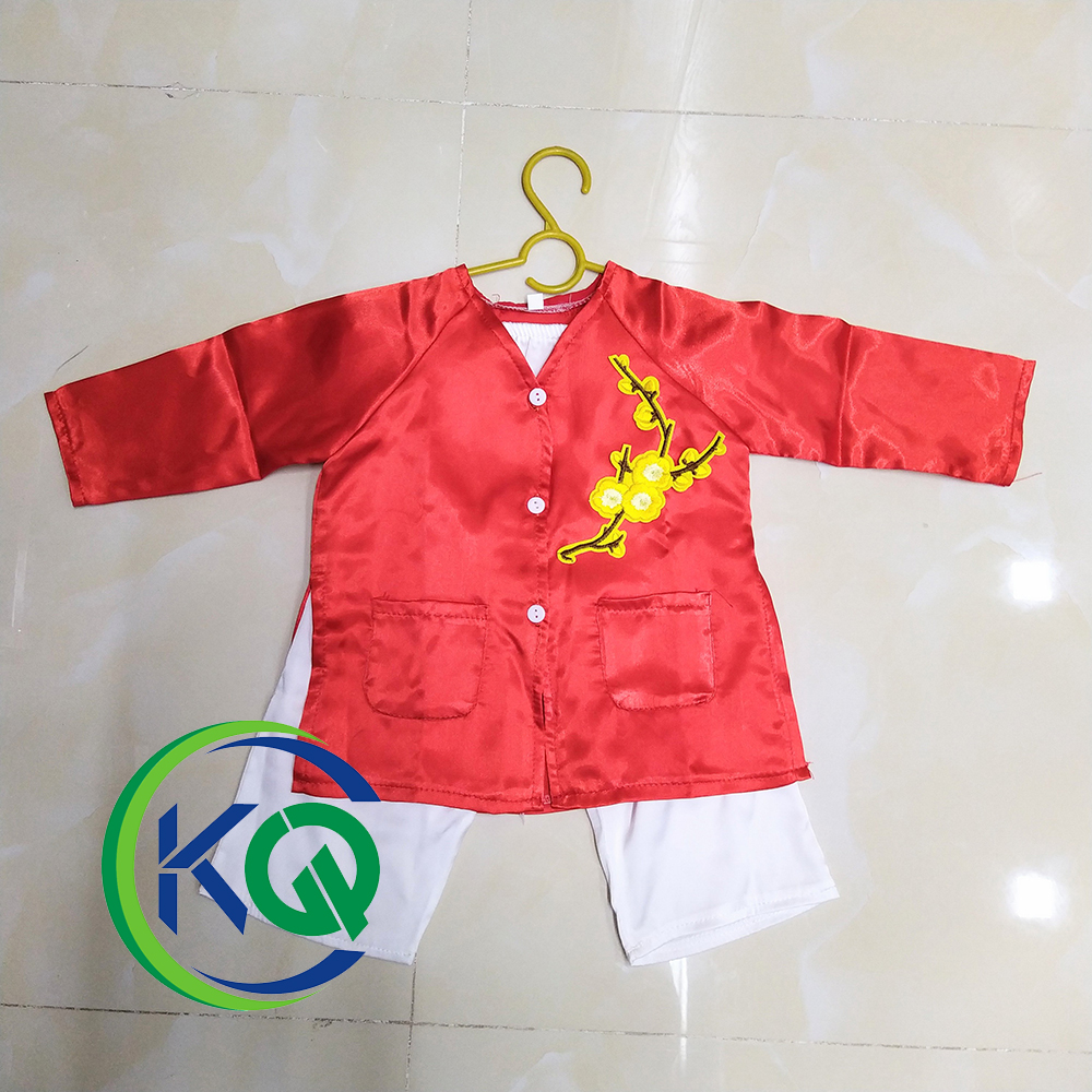 BỘ ĐỒ TRẺ EM - QUẦN ÁO BÀ BA HỌA TIẾT HOA MAI Cho bé từ 7 đến 30kg - MÀU ĐỎ TRƠN - VẢI PHI BÓNG