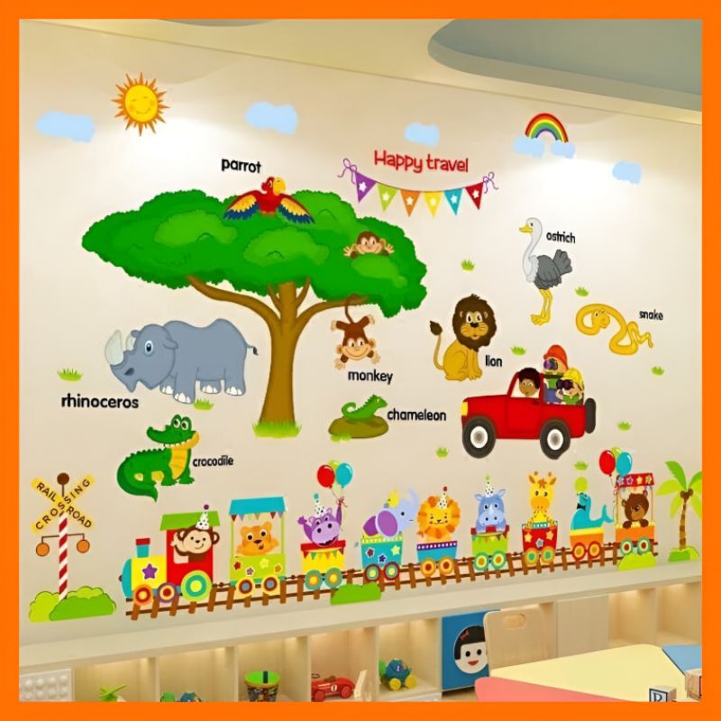 Decal dán tường thú tiếng anh và đoàn tàu
