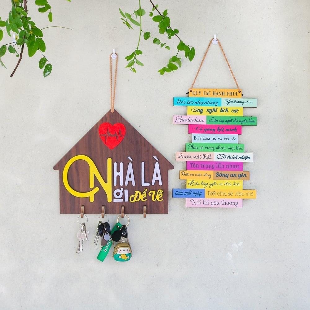Bảng gỗ treo trang trí nhà cửa, bảng gỗ decor qui tắc hạnh phúc
