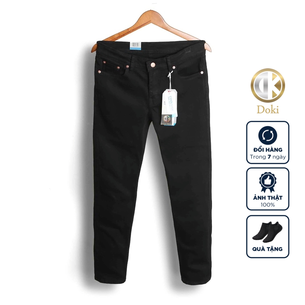 Quần Jean Nam Màu đen tuyền DE-01 Quần bò nam dáng đứng, ôm nhẹ, chất vải co giãn, thoáng mát, ống 17-18 - DK
