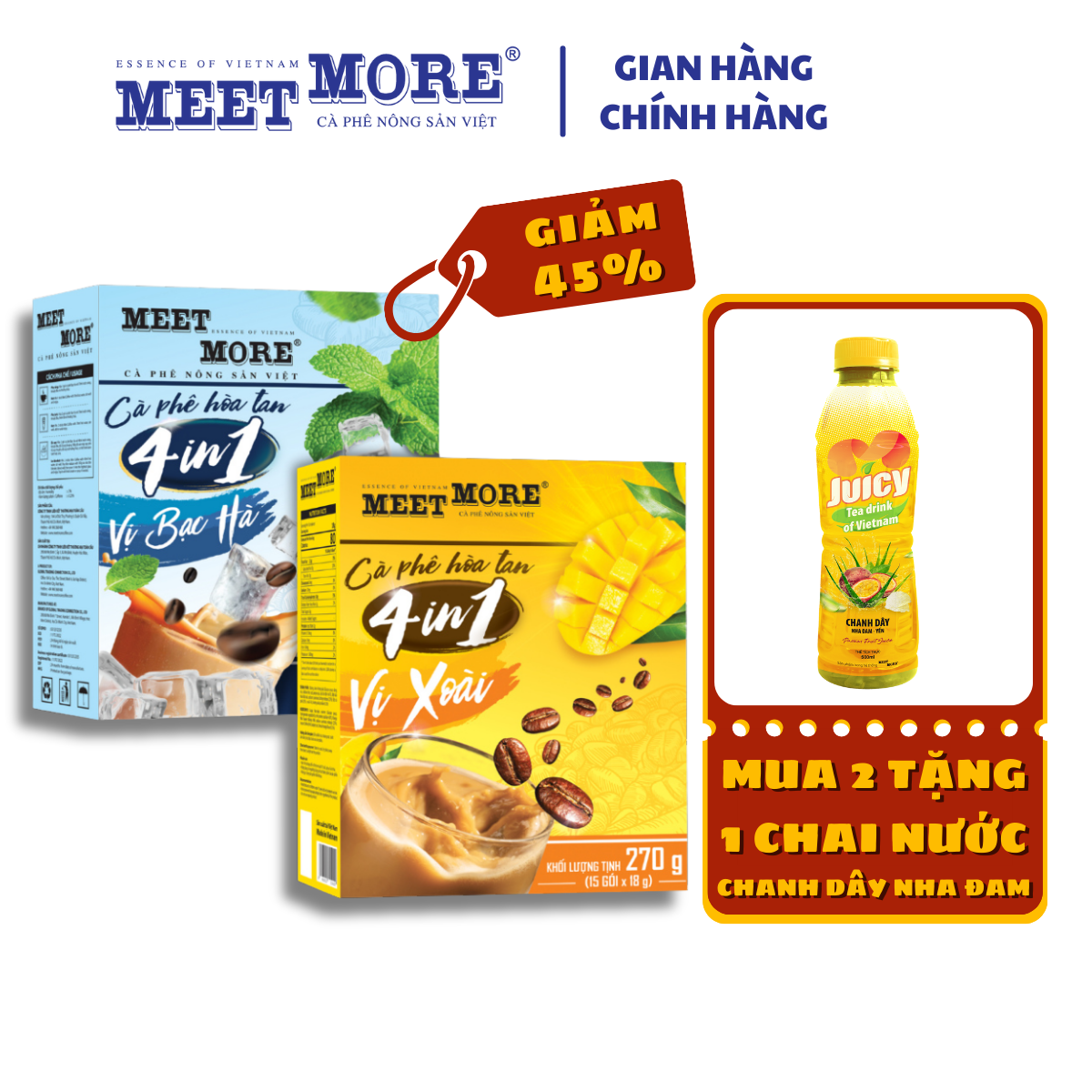 Combo 2 vị cà phê xoài và cà phê bạc hà Meet More