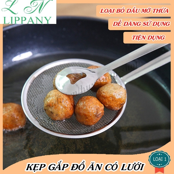 Kẹp gắp thức ăn có lưới lọc bằng thép không gỉ - Xẻng lật gắp đồ chiên rán