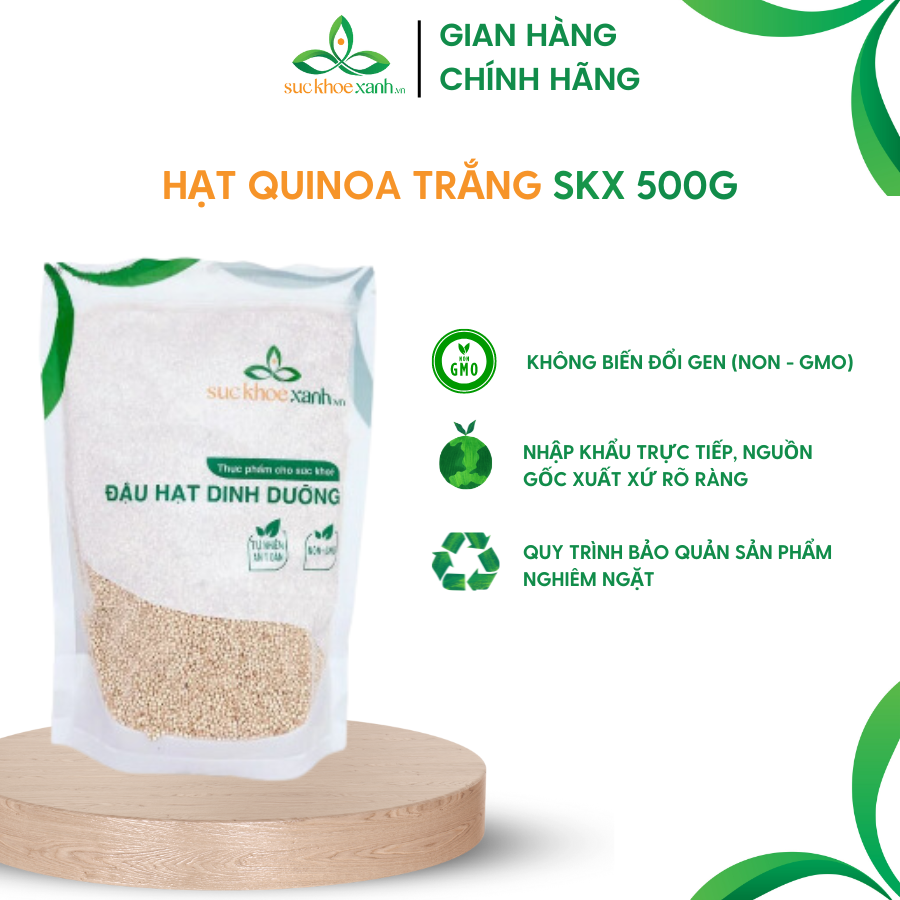 Hạt quinoa trắng (diêm mạch) Sức Khỏe Xanh - 500g/túi - Nhập khẩu từ Peru/Ấn Độ chính hãng