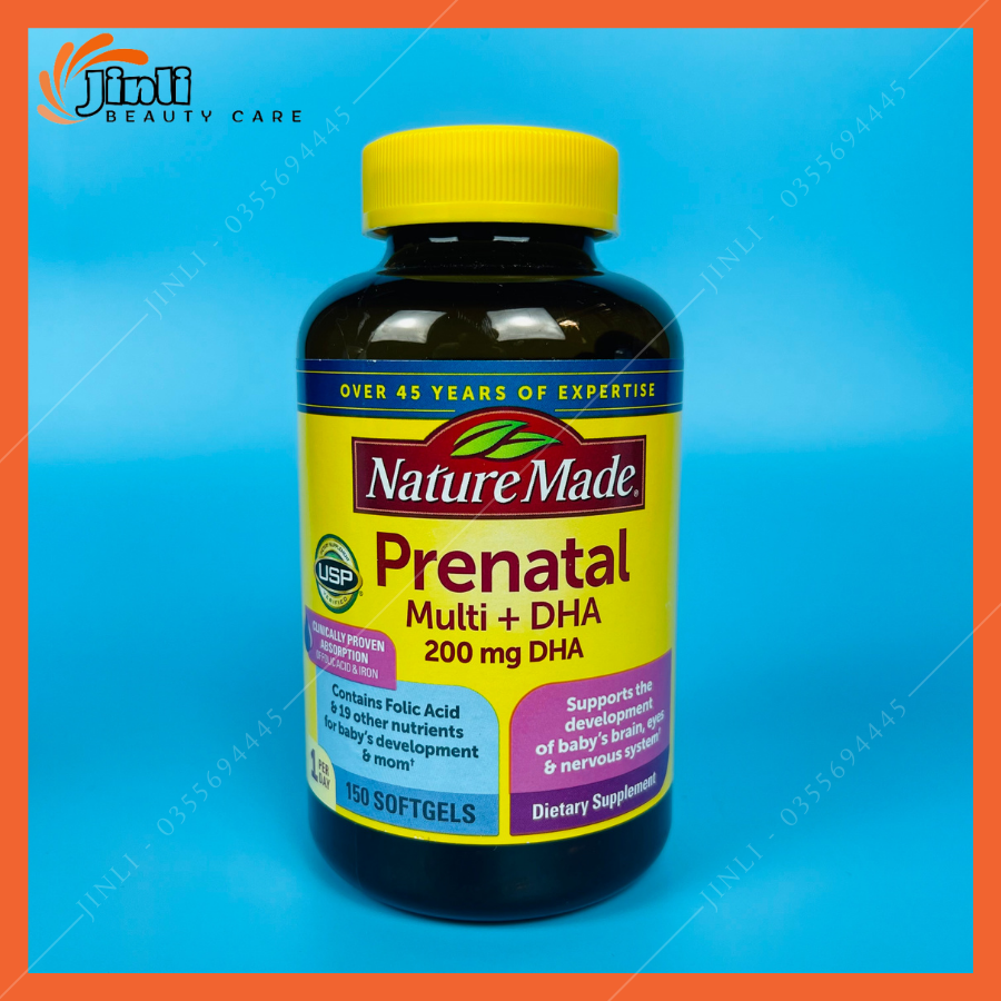 Vitamin bà bầu prenatal + dha 200mg nature made 150 viên của mỹ