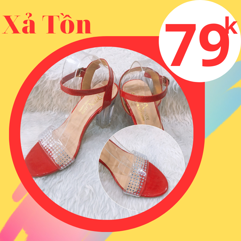 Giày Cao Gót vuông trong 9p Quai Trong Đính Xoàn