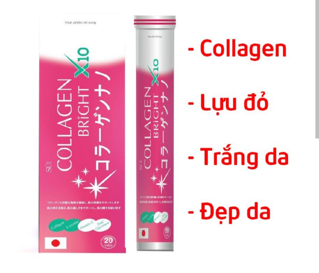 Hộp Đựng 20 Viên sủi uống Collagen Giúp làm đẹp da, Trắng sáng đều màu da/ Collagen Bright X10