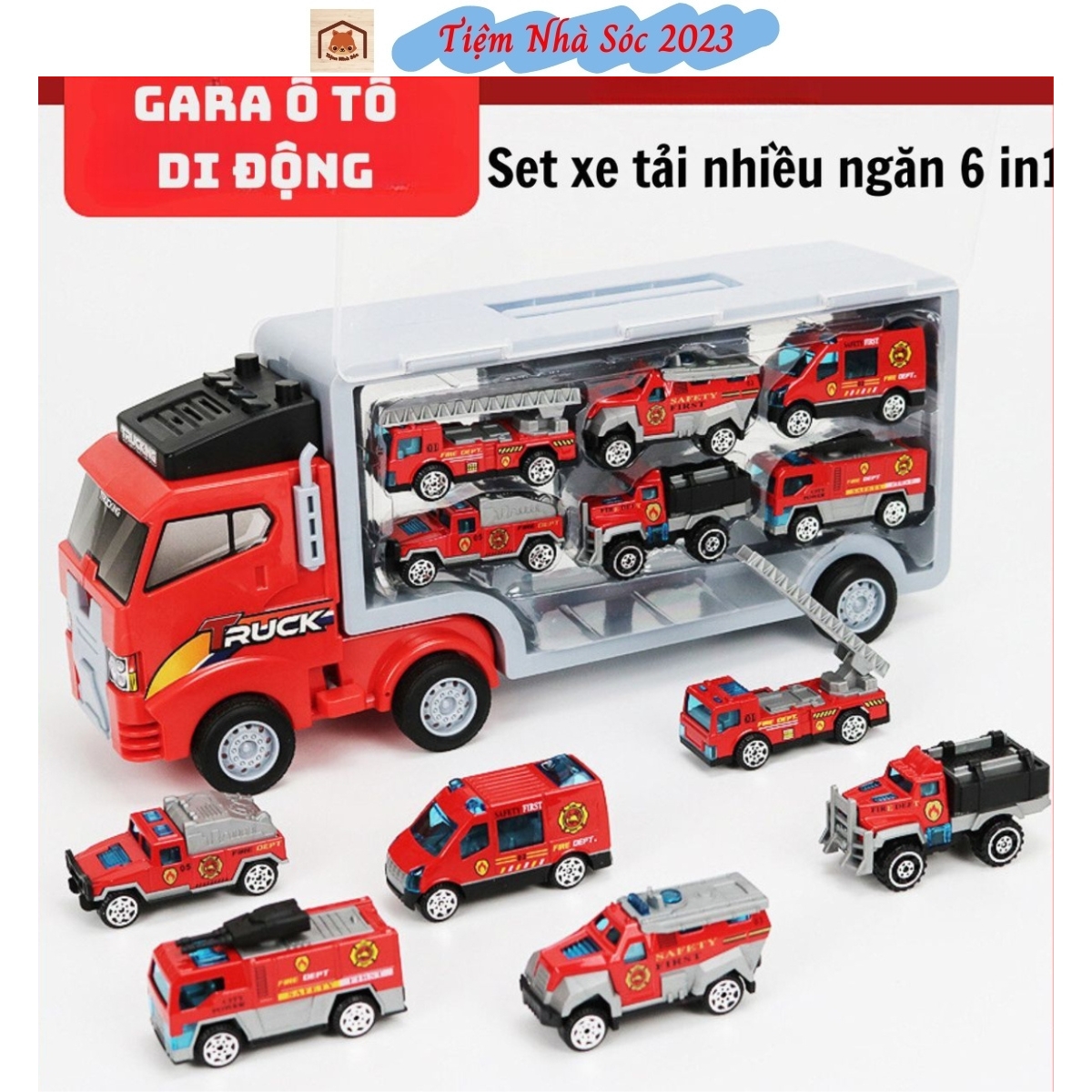 New car portable garage toy 6 in 1 multi compartment truck police fire engine set Boy car toys. help kids to recognize color 2023 squirrel shop