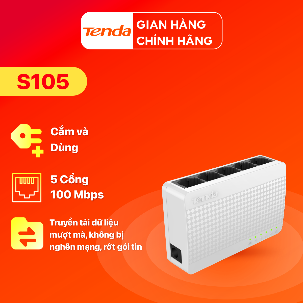 Bộ Chia Mạng Switch Để Bàn Tenda S105 5 Cổng 10/100Mbps - Hàng Chính Hãng