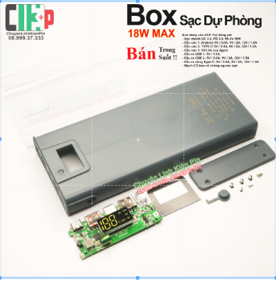 Box sạc dự phòng 8 cell 18650 - mạch qc 3.0 18w chất lượng