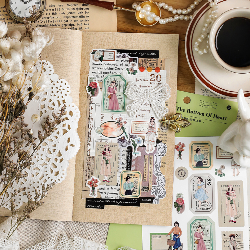 Sticker stamp A lovely girl trang trí phong bì thư