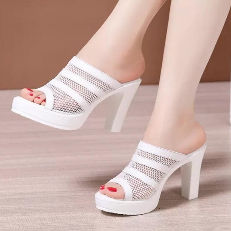 Dép cao gót phối lưới 9f