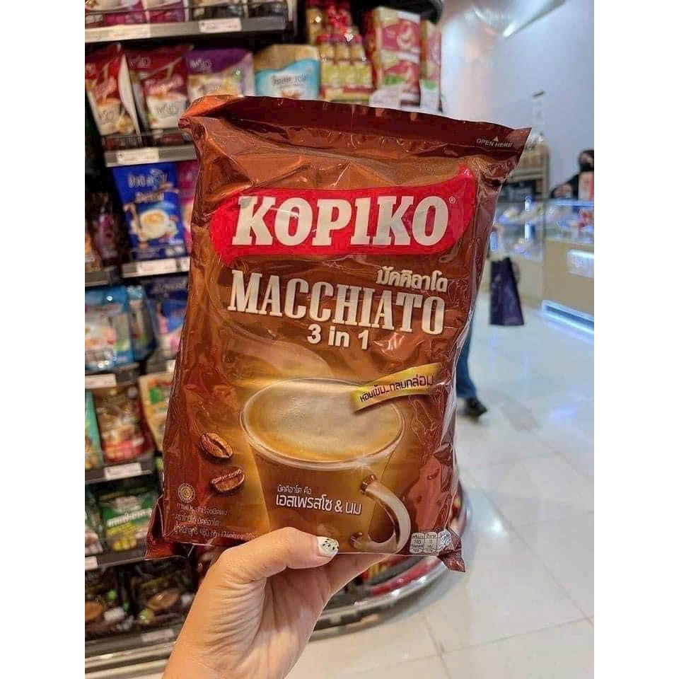 Sale! cafe hoà tan kopiko macchiato 3 in 1 thái lan bịch 20 gói 24g date t8/2025