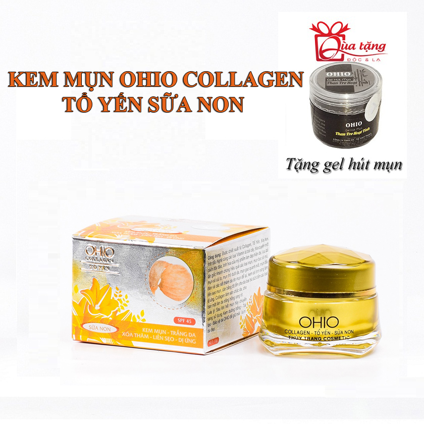 Kem mụn - trắng da - xóa thâm - liền sẹo - chống dị ứng dưỡng chất collagen và tổ yến ohio 18g + tặng kèm gel hút mụn ohio