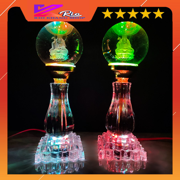 Cặp pha lê hoa sen thờ phật bà sáng từ chân đến ngọn, trang trí tủ thờ, thờ cúng, thờ phật PLT39