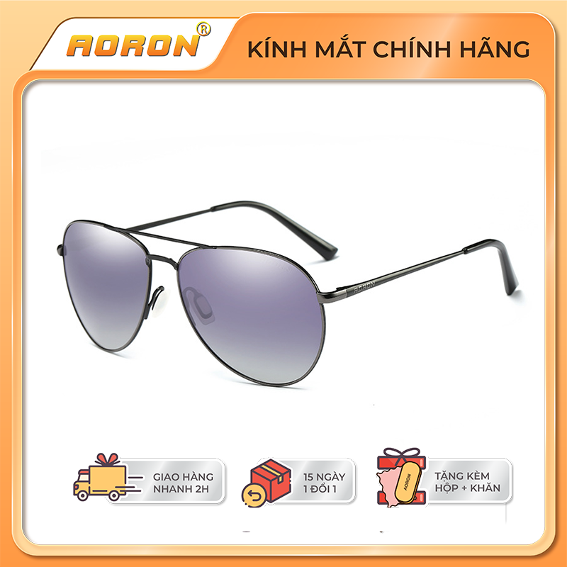 Kính mát nam aoron, mắt kính nam phi công phân cực, kính mát nam cao cấp chống chói đi đường gọng kim loại mảnh thời trang - ak122