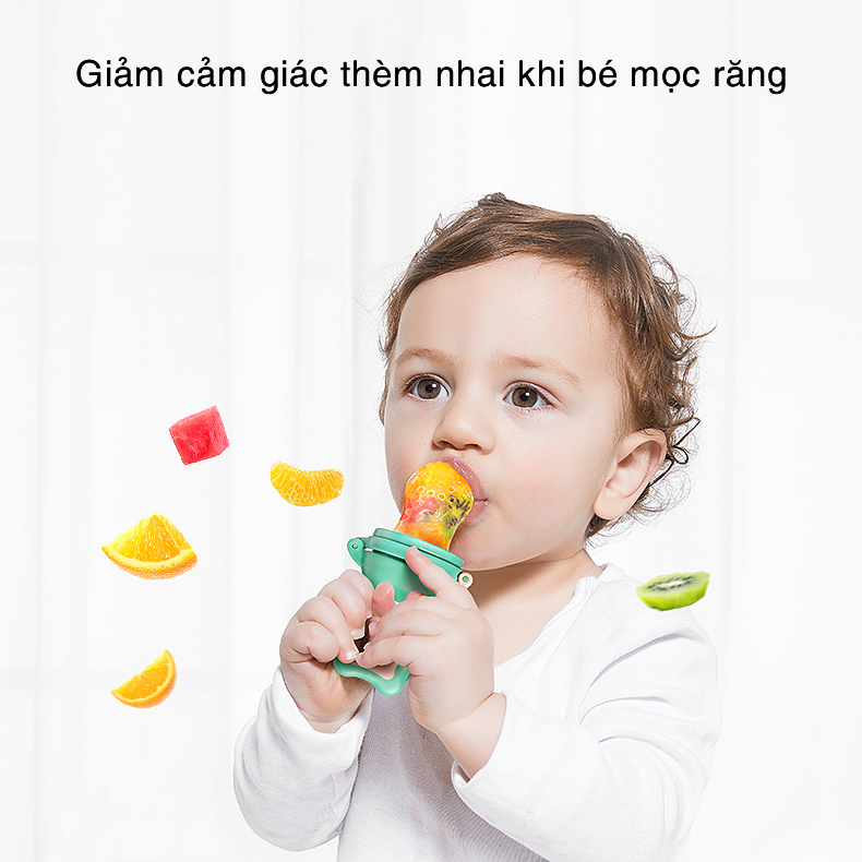 Túi nhai chống hóc cao cấp KUB, núm nhai ăn dặm trái cây bằng silicon an toàn cho bé