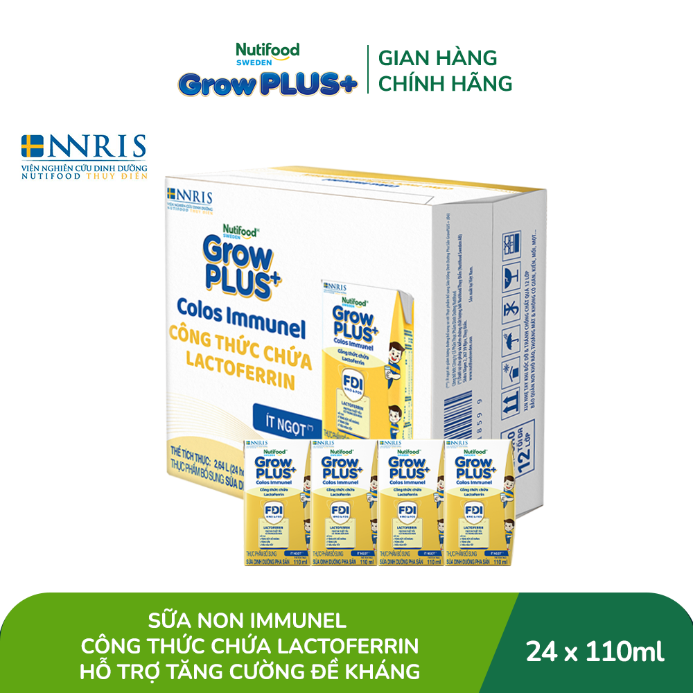 Thùng 24 Hộp Sữa Bột Pha Sẵn Nutifood Sweden GrowPLUS+ Sữa Non Immunel hộp 110 ml (Bao bì tuỳ lô hàn