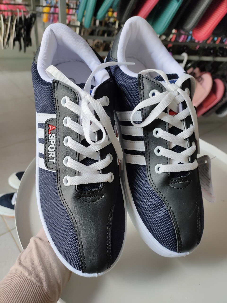 Giày thể thao asia màu xanh đen, 4 sọc may size 38-43