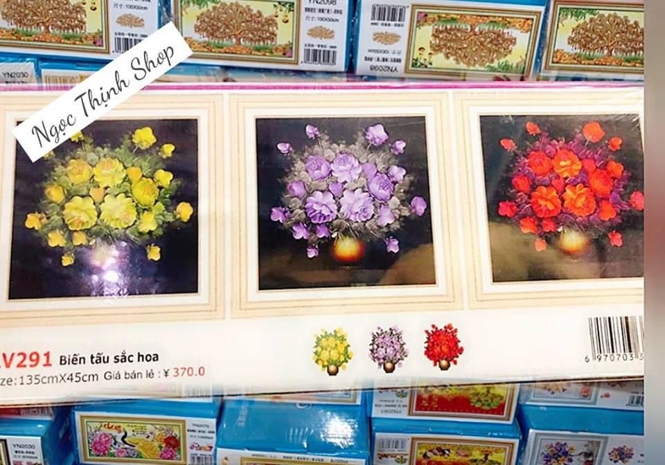 Tranh đính đá bình hoa nghệ thuật 3 bức kt:135x5cm