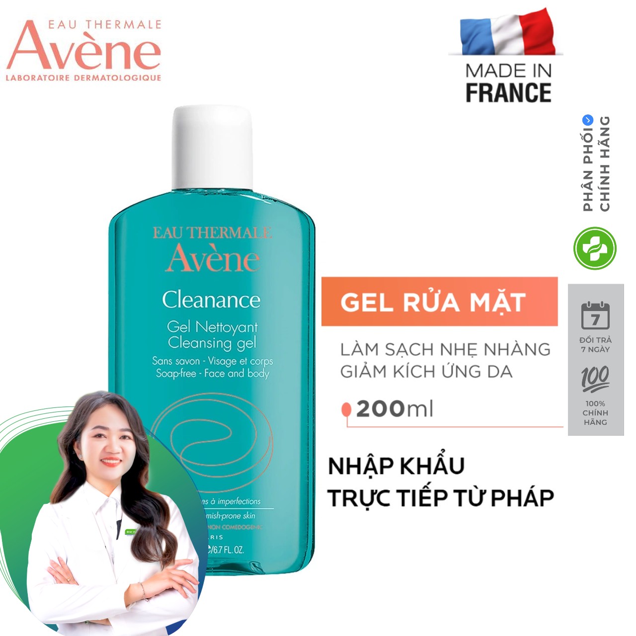 Gel rửa mặt tạo bọt cho da dầu nhạy cảm avène cleanance cleansing gel 200ml