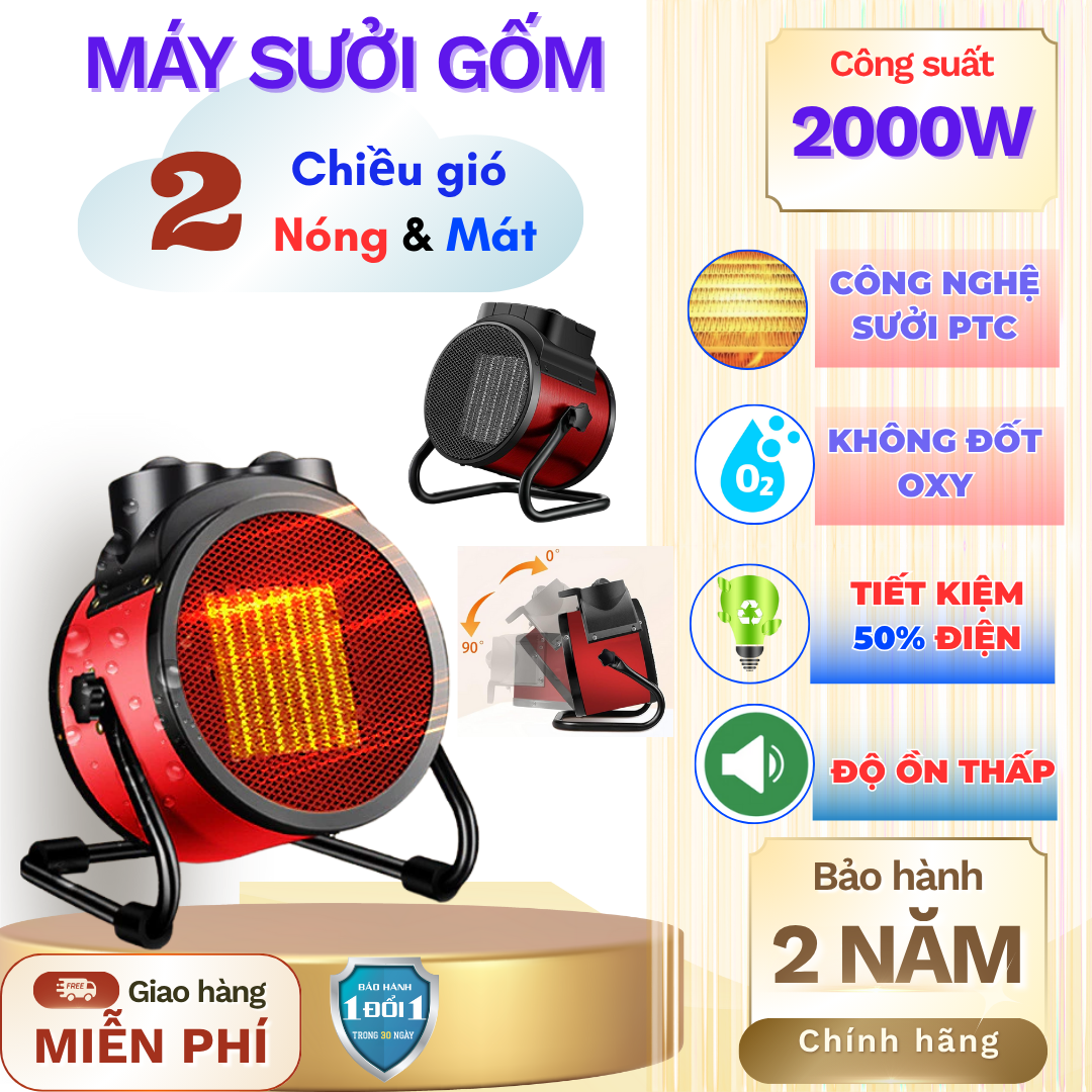  Quạt sưởi ấm mùa đông 2000W Máy sưởi ấm mini cầm tay máy sưởi ấm phòng ngủ Cực tiết kiệm điện an toàn chống giật máy sưởi ấm 2 chiều sưởi cực tốt Yên tĩnh không có tiếng ồn Chống khô da mang lại cho bạn sự ấm áp 