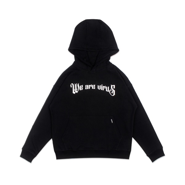 Áo hoodie khoác nam nữ form rộng vải nỉ màu đen in hình we are virus essential by local brand xfire hoo-wevicot-d322
