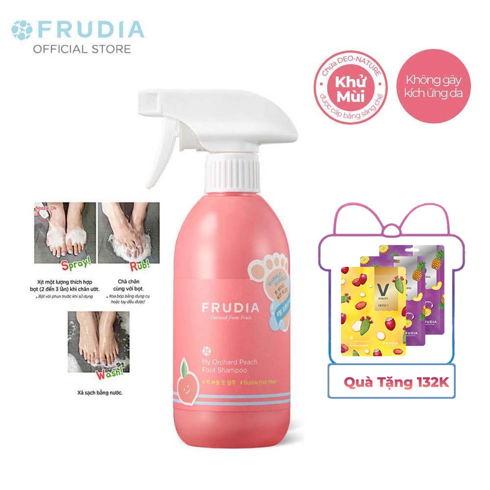 [Tặng 132K]Dung Dịch Rửa Chân Khử Mùi Và Làm Sạch Hương Đào Frudia My Orchard Peach Foot Shampoo 390ml