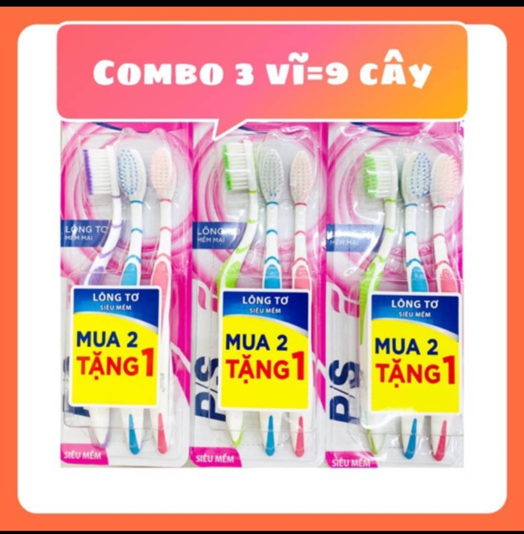 Combo 3 vỉ bàn chải P/S lông tơ gồm 9 cây