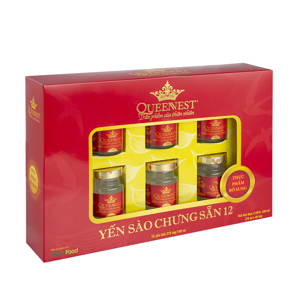 Yến sào Chưng Sẵn QUEENNEST 12% - 70ml (Hộp 6 Hũ x 70ml) - HỘP ĐỎ