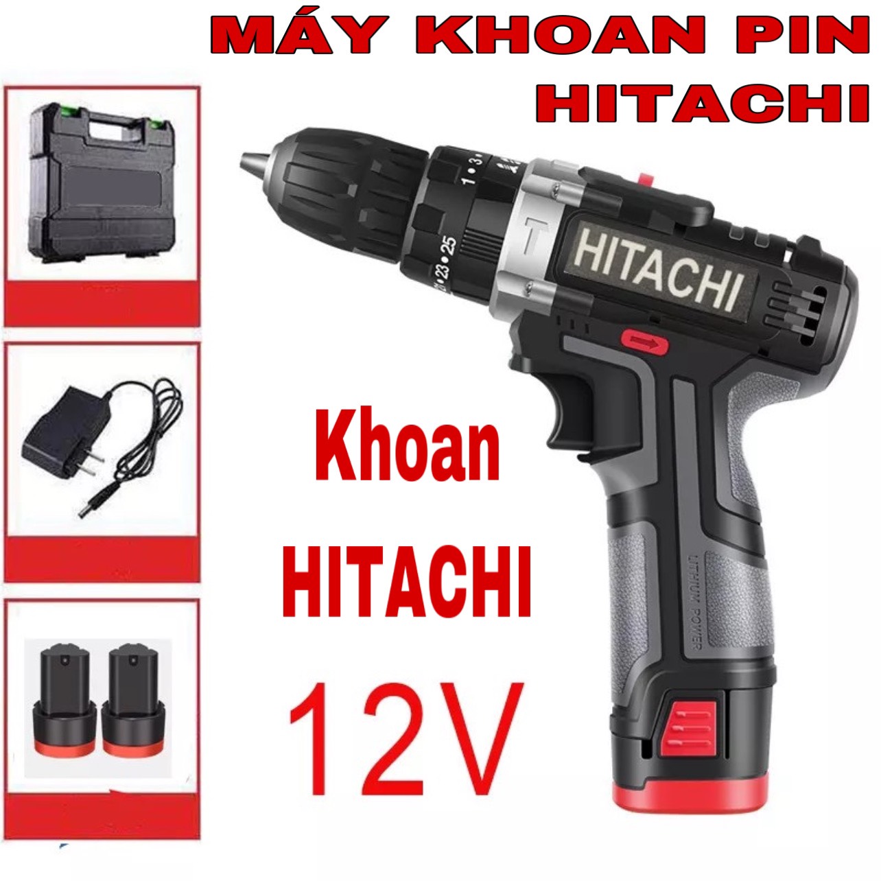 [LOẠI XỊN] Máy khoan pin cầm tay Hitachi 12v, bắt vít, bắn tôn, khoan sắt, đảo chiều, máy khoan cầm 