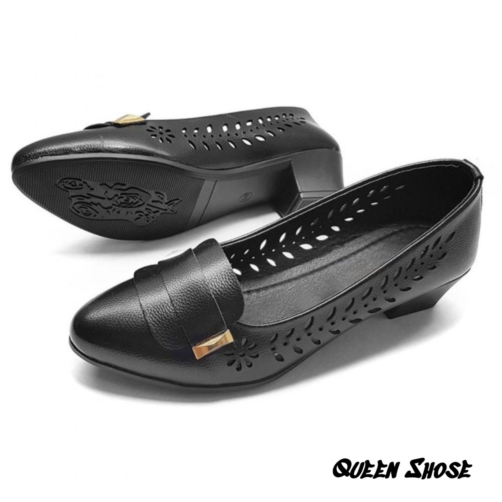 Giày búp bê đế vuông 3cm đục lỗ BB17 - da lỳ cao cấp -  hàng VNXK