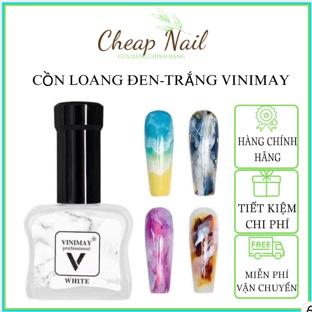 Cồn loang Đen,Cồn loang trắng, Cồn loang Đen trắng Vinimay chính hãng - loang cồn trang trí móng tay nghệ thuật 15ml