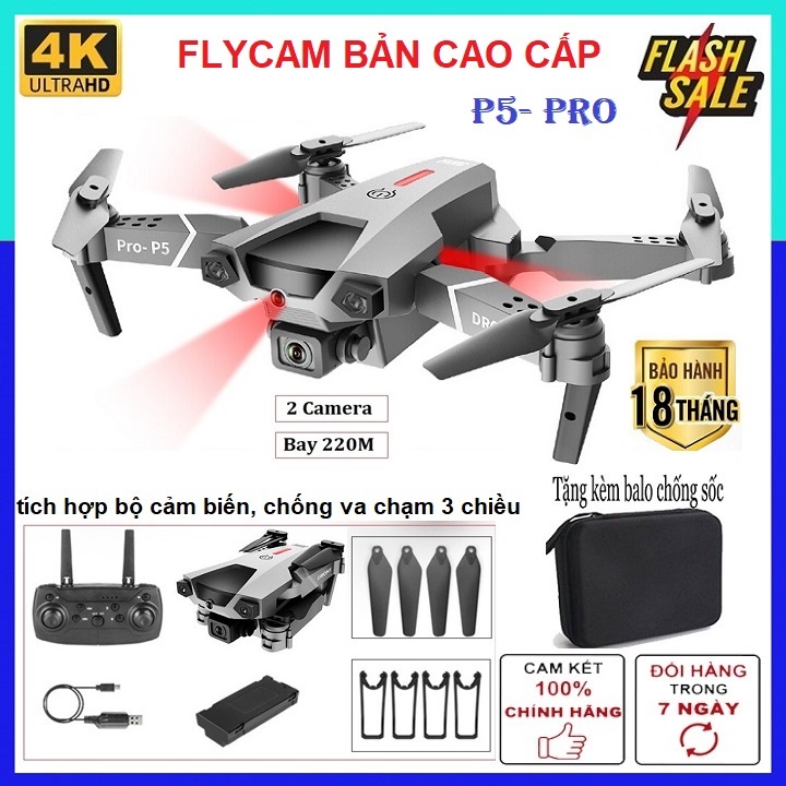 Máy bay điều khiển từ xa P5 Pro flycam 4k mini giá rẻ, play cam cảm biến tránh chướng ngại vật - Bảo hành 12 tháng