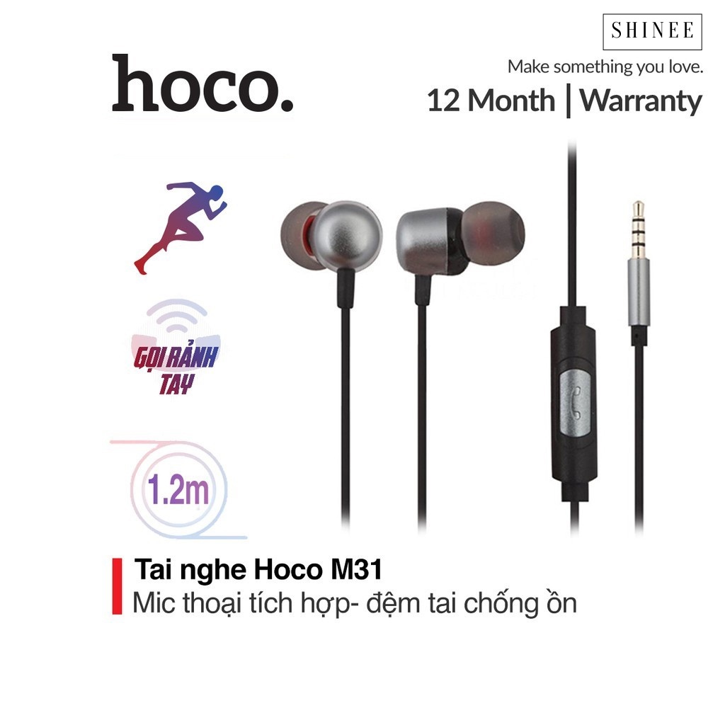 Tai nghe nhét tai có mic Hoco M31 chính hãng - Tặng kèm 4 nút đệm tai thay thế - Tai nghe dây giá rẻ, tai nghe dây hoco, tai nghe dây có mic