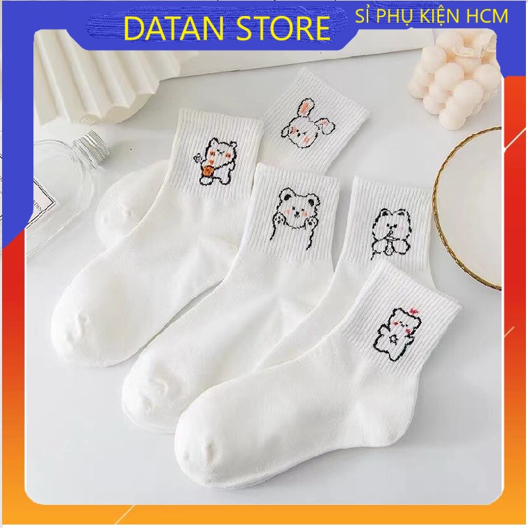 SET 5 ĐÔI TẤT TRẮNG CỔ CAO MÀU TRẮNG - HÀNG CÓ TEM LOẠI DÀY