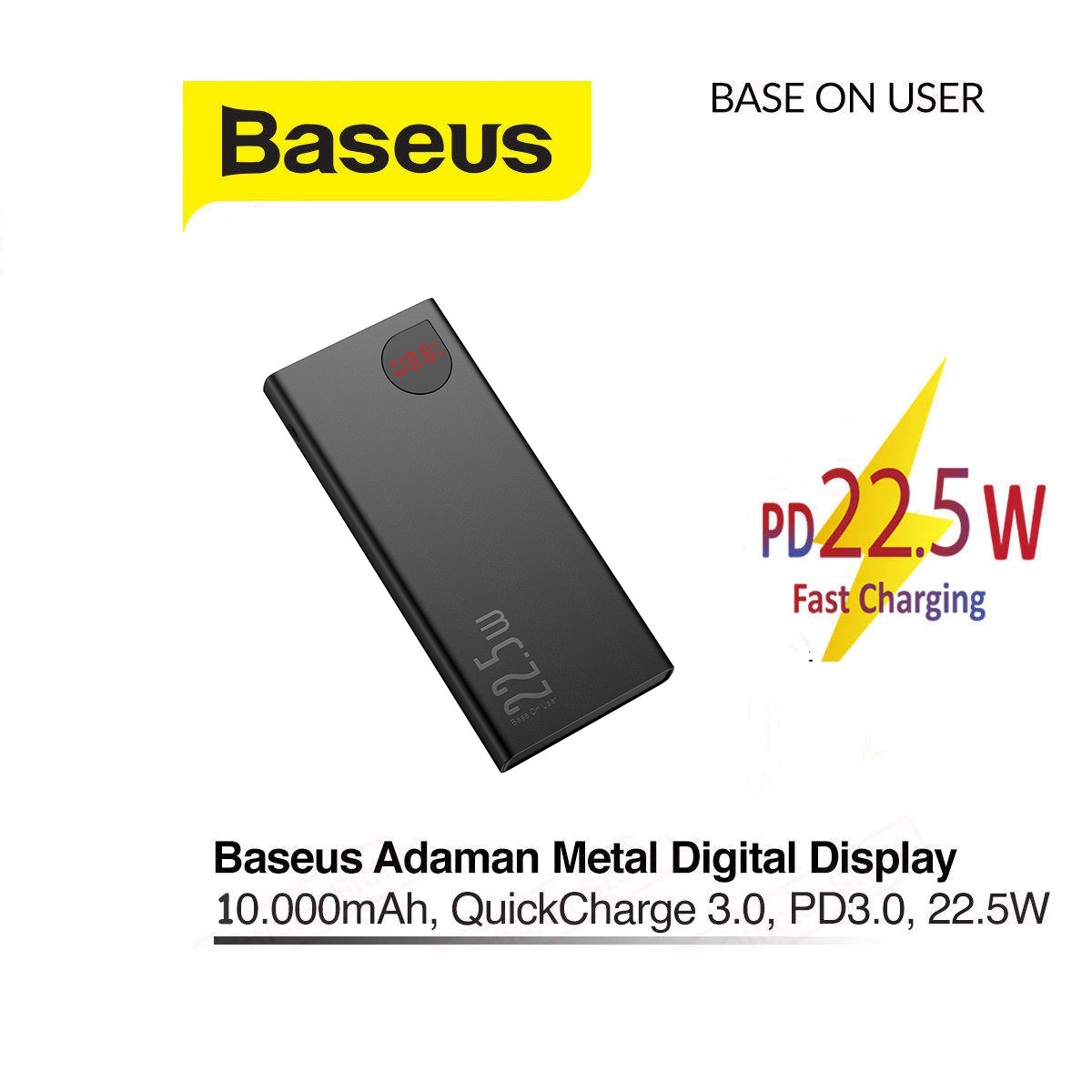 Pin dự phòng sạc nhanh PD 22.5W Baseus Adaman Metal Digital dung lượng 10.000mAh tích hợp LCD báo pin