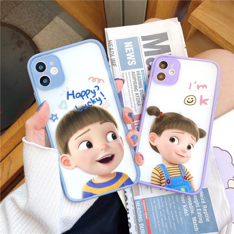 Ốp lưng nhám chống sock va đập bảo vệ camera happy lucky