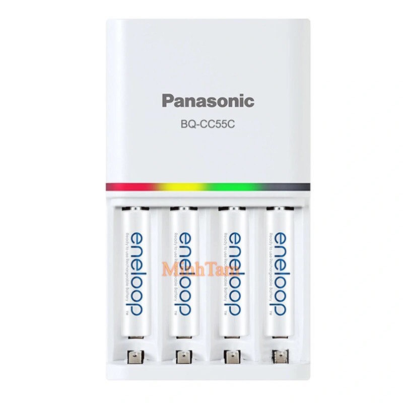 Bộ sạc pin AA, AAA nhanh , tự ngắt Panasonic Eneloop BQ-CC55C kèm 4 pin sạc AAA 800mAh, Tặng kèm hộp đựng pin eneloop xanh chính hãng