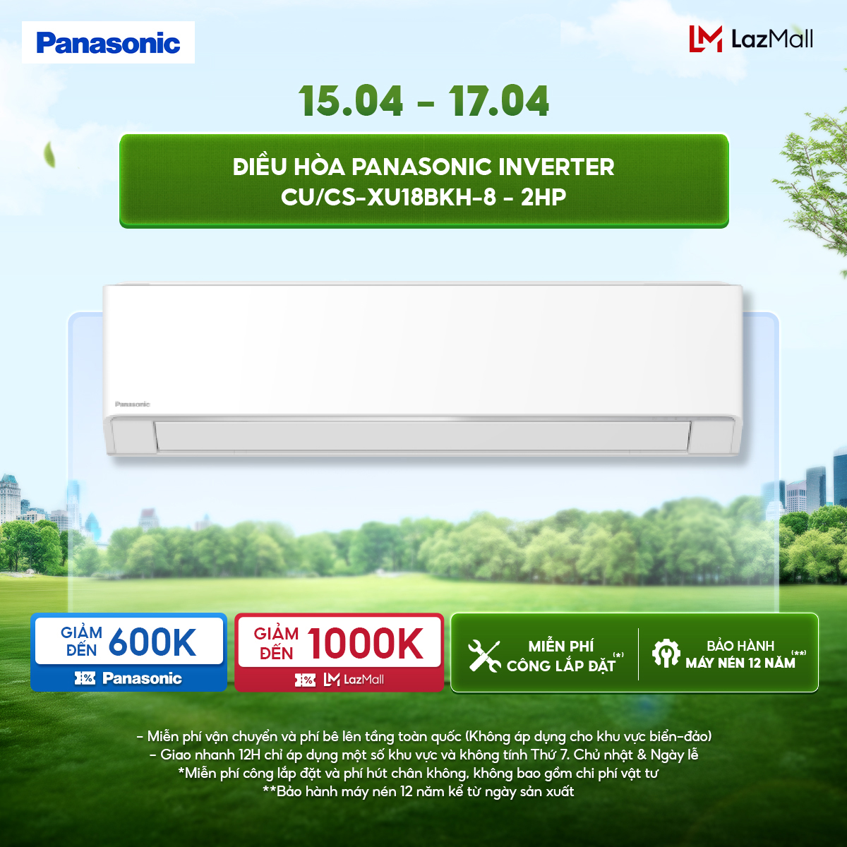 [ SẴN HÀNG MIỀN NAM] [Trả góp 0%]Máy lạnh/Điều hòa Panasonic Inverter CU/CS-XU18BKH-8 - 2HP - Một chiều - Eco AI - Lọc sạch không khí NanoeX - Kết nối wifi