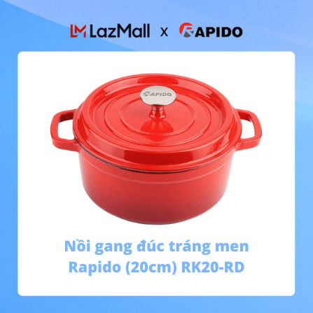 Nồi gang đúc tráng men Rapido RK20-RD màu đỏ dung tích 2 lít kích thước 20cm dùng cho nhiều loại bếp hàng chính hãng