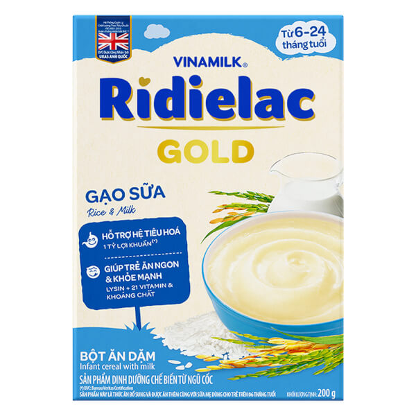 Bột ăn dặm RIDIELAC GOLD đủ loại hộp giấy 200g - Gạo Sữa (New) - 200g