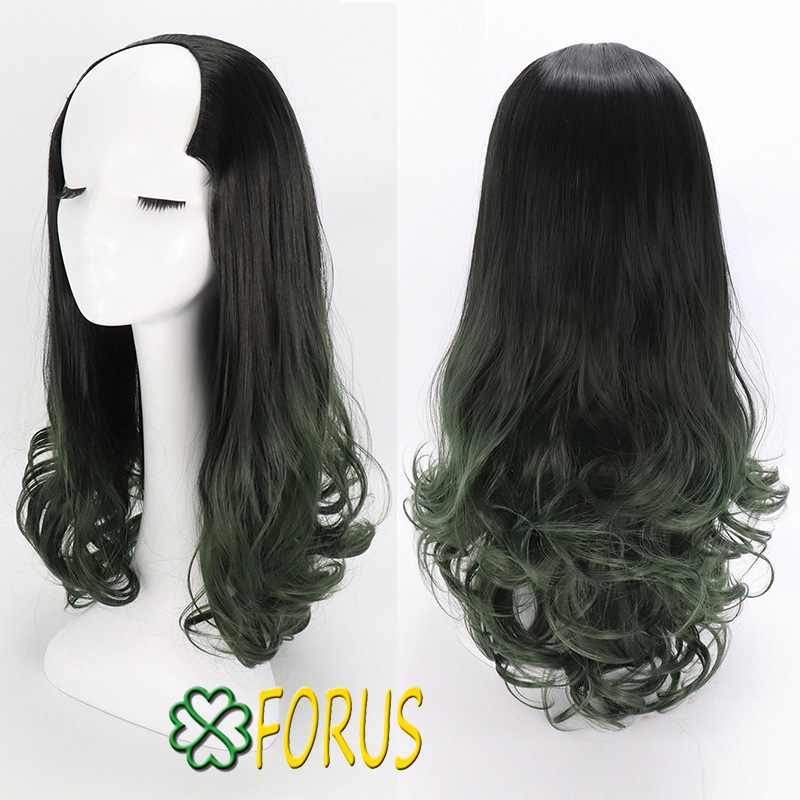 Tóc giả kẹp chữ u ombre xanh rêu ku-9123, tóc giả nữ sỉ 145k