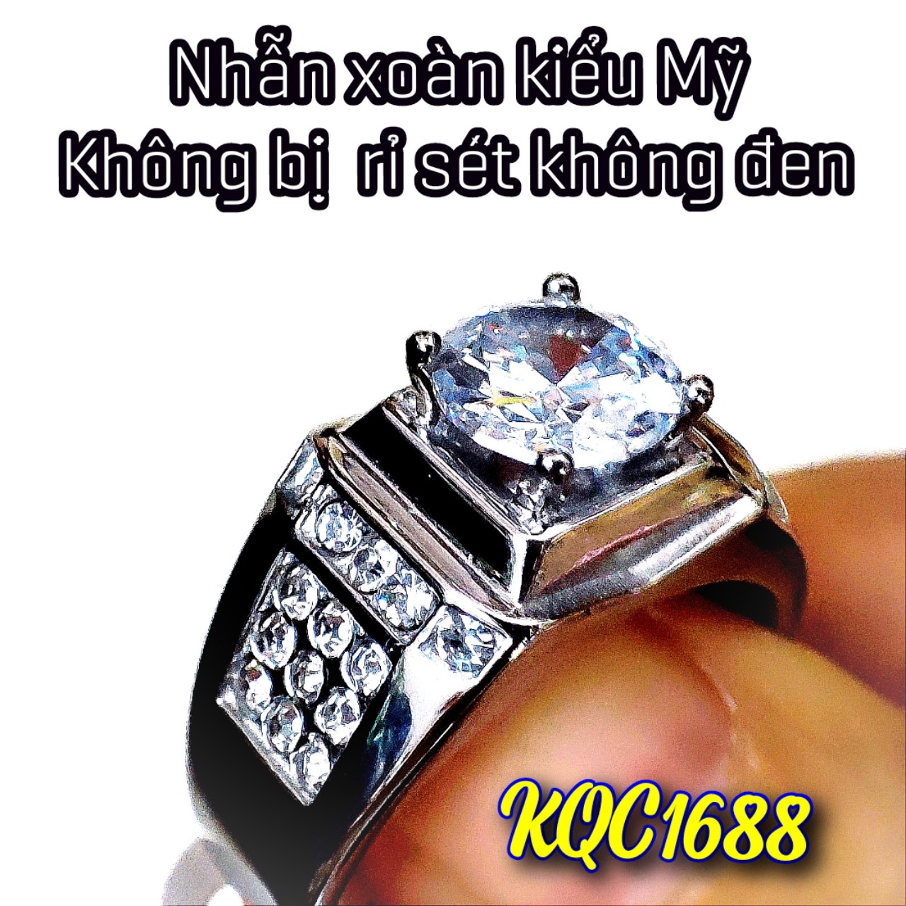 Nhẫn Nam titan Kiểu Mỹ đá nhân tạo sáng lấp lánh không sét không đen bảo hành 1 năm