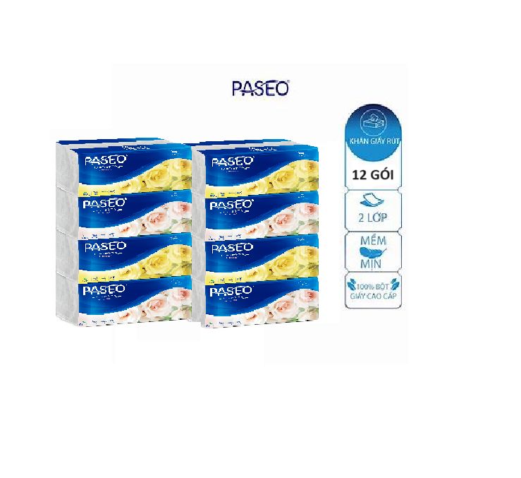 Combo 12 gói khăn giấy rút Paseo nhập khẩu 220 tờ 2 lớp