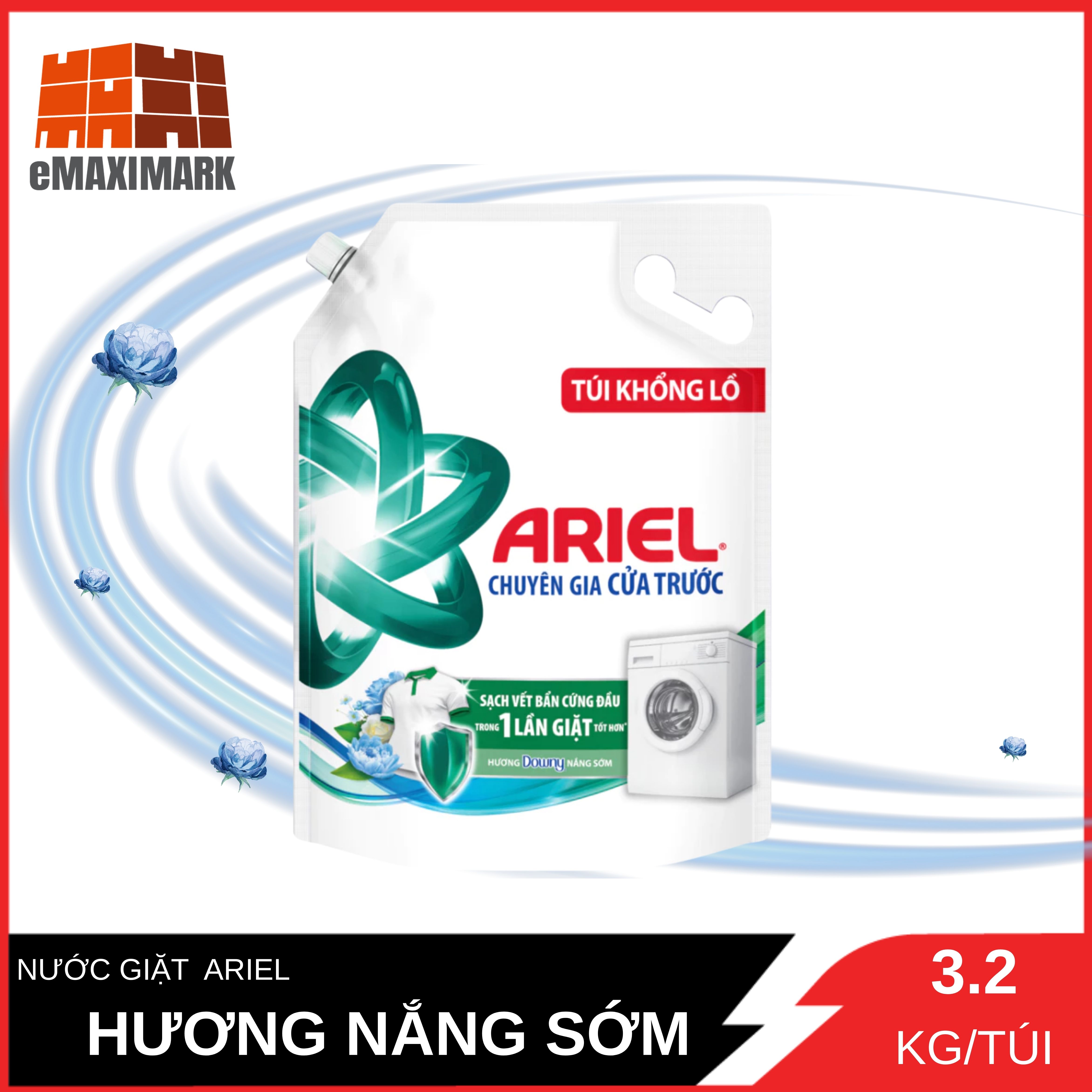 Nước giặt ariel matic cửa trước sạch bẩn hương nắng sớm túi 3.2kg