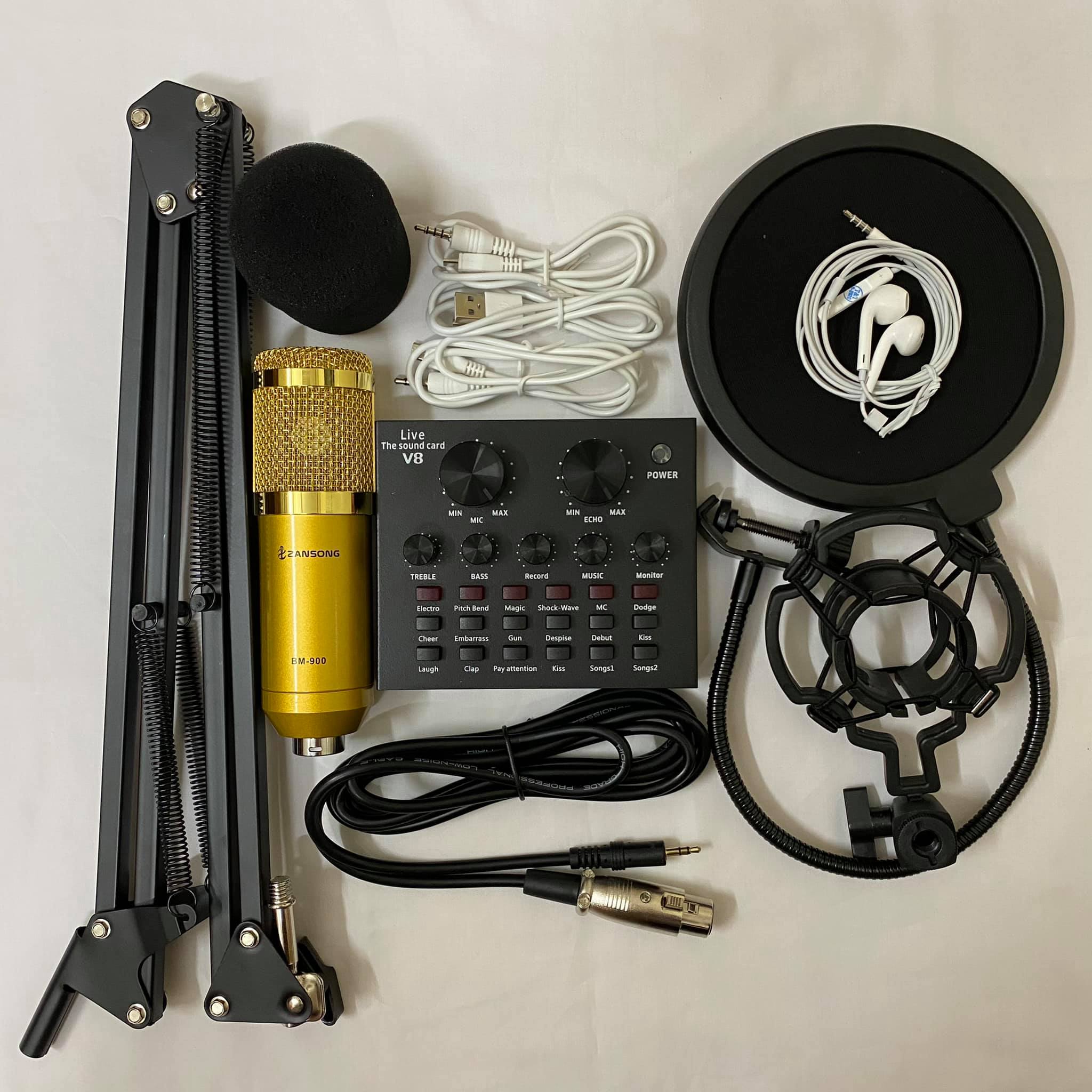 [ COM BÔ TRỌN BỘ LIVETREAM ] Mic Thu Âm ZANGSONG BM900+Sound Card V8 Bluetooth Live Stream chân màng lọc tai nghe, Mic Thu Âm Bài Hát Chuyên Nghiệp | Phòng Thu Chất Lượng Cao‎ , Thiết Bị Phòng Thu Âm Chuyên Nghiệp,Micro Thu Âm Micro Livestream