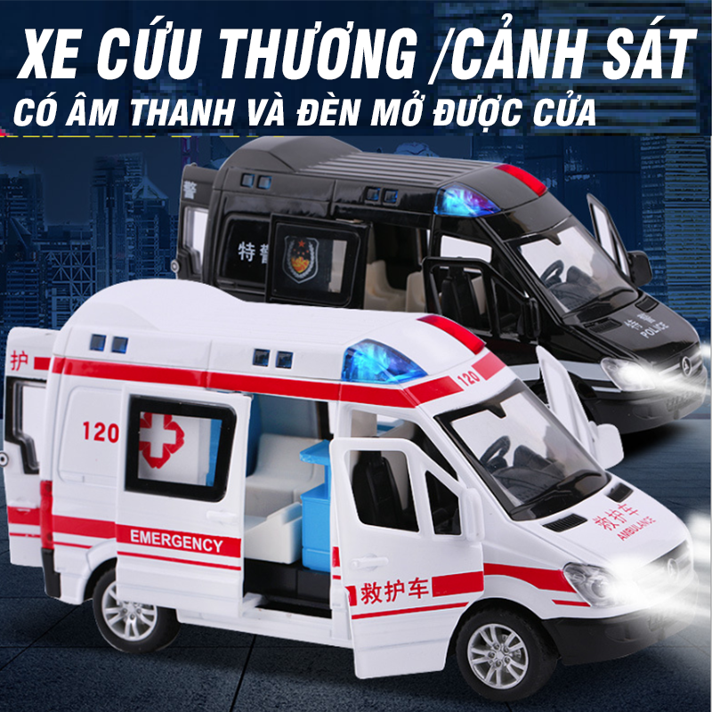 Xe ô tô cứu thương cảnh sát có nhạc và đèn mở được tất cả các cửa đồ chơi dành cho trẻ em