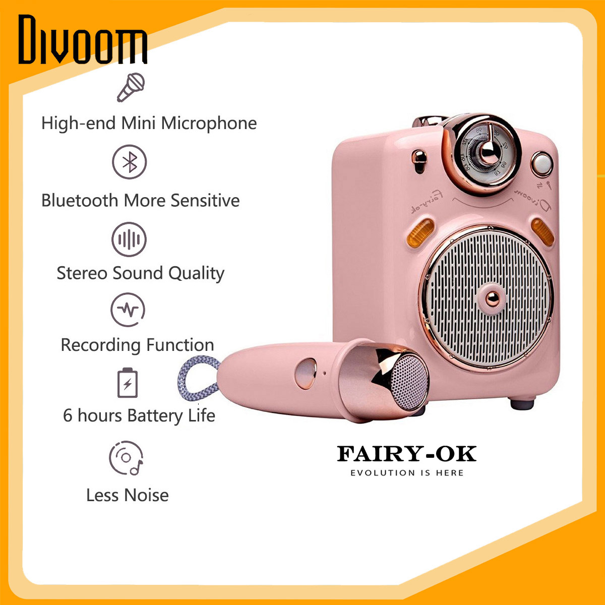 Divoom Fairy-Ok Loa Bluetooth công suất 10W kết hợp micro karaoke đa năng