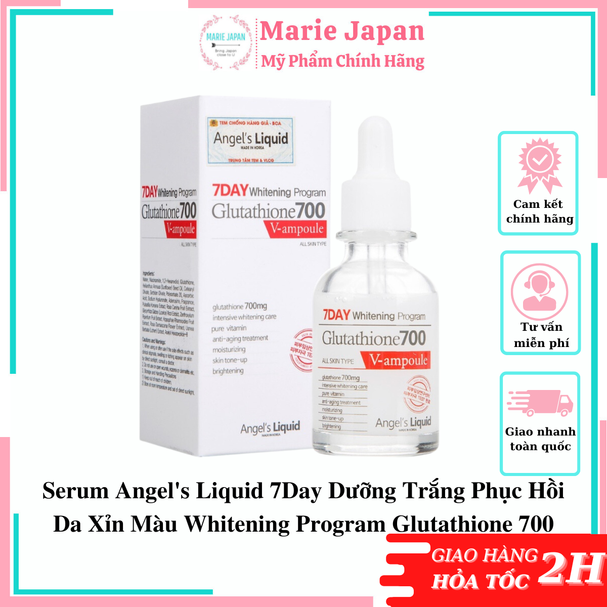 Serum Angel's Liquid 7Day Dưỡng Trắng Phục Hồi Da Xỉn Màu Whitening Program Glutathione 700